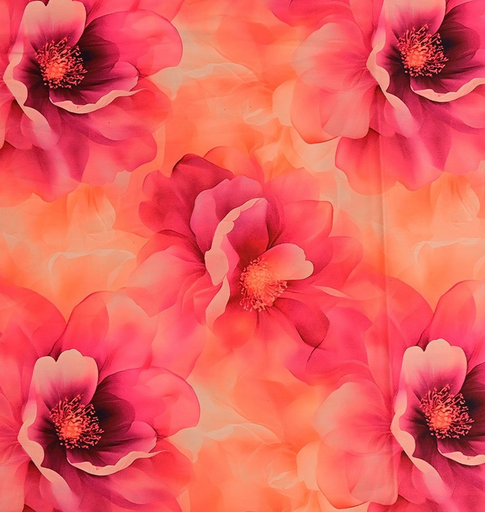 [MU-5981-17] Cotton Stretch Satin Big Poppy Pink/Coral