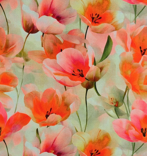 [MU-5989-15] Viscose Digital Tulips Coralred