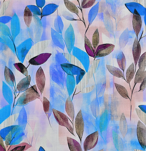 [MU-6064-1107] Viscose Linnen Digital Leaves Turquoise