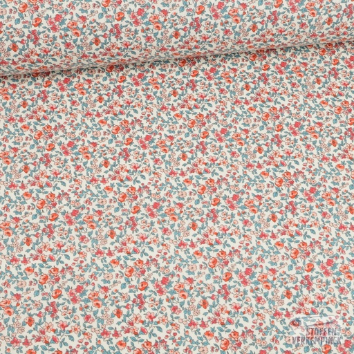 [MF-4450-014] Katoen Leonie Mille Fleurs Ecru/Corail