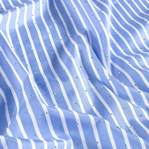 [NO-25227-007] Polye./Katoen Strepen 1 cm. & Glitter Hemelsblauw