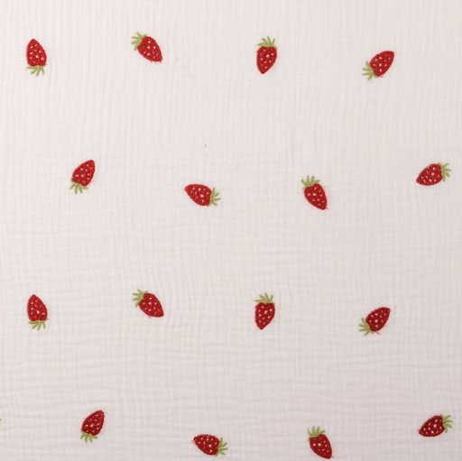 [NO-60640-050] Double Gauze Broderie Strawberries - White