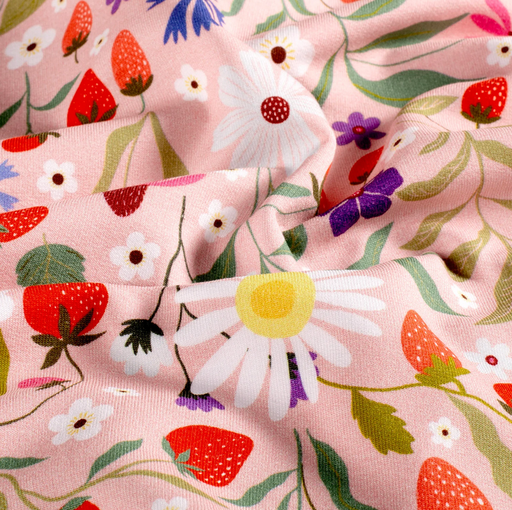 [NO-60657-012] French terry brushed Flowers & Strawberries Rose