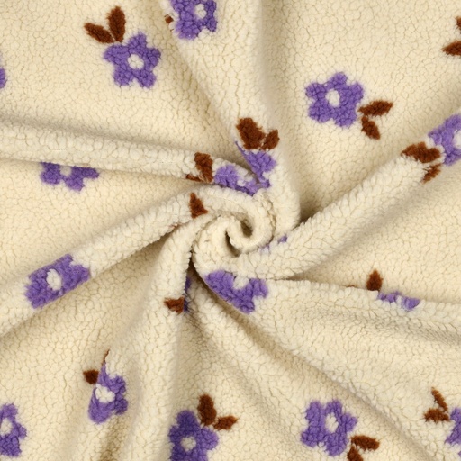 [VE-08034-003] Teddy Jacquard Flowers Ecru/Lilac