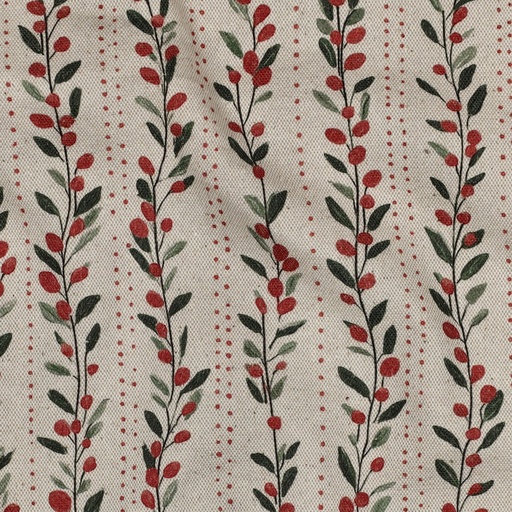 [VE-01974-042] Canvas Linen Look Digital Kerst Twijgjes Natural