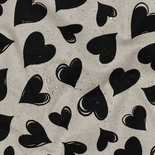 [VE-C1995-001] Coated Canvas Linen Look Hearts Black