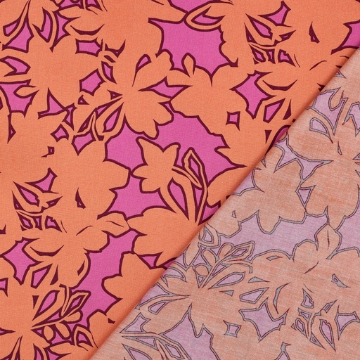 [VE-01951-007] Fine Poplin Arty Flowers Orang/Pink