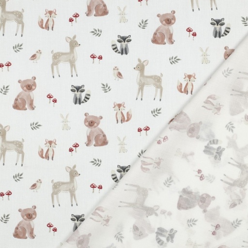 [VE-02071-002] Fine Poplin Digital Forest Animals White