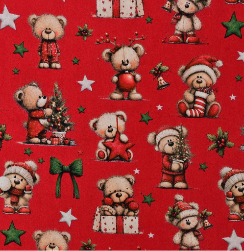 [MU-6129-1315] Kerst Poplin Digital Bear Red