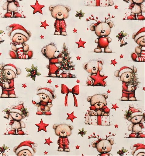 [MU-6129-151] Kerst Poplin Digital Bear Ecru