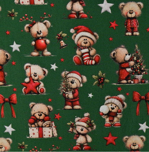 [MU-6129-827] Kerst Poplin Digital Bear Green