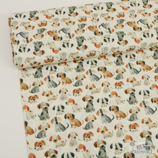 [QT-S30021-520] Cotton Poplin Digital Dogs Ecru