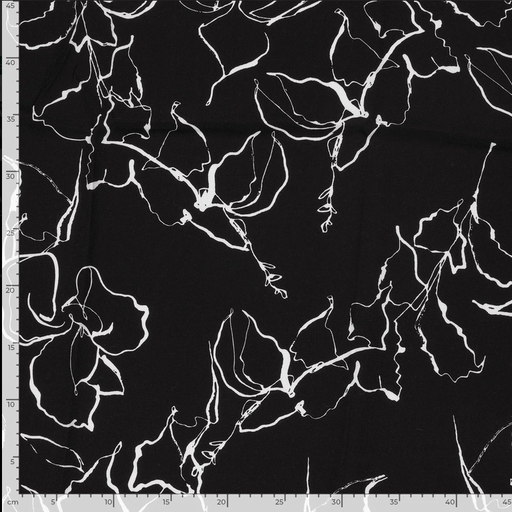 [NO-26058-069] Viscose Twill Leaves Black/Off White