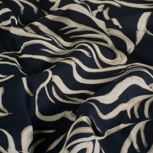 [NO-26062-008] Viscose Twill Leaf Pattern Navy