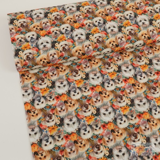 [SPS-9639-01] Popeline Digital Dogs & Orange Flowers 