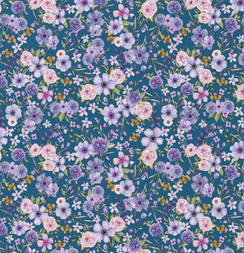 [DO-126081] Katoen Digital Print Roses Marvina Marine