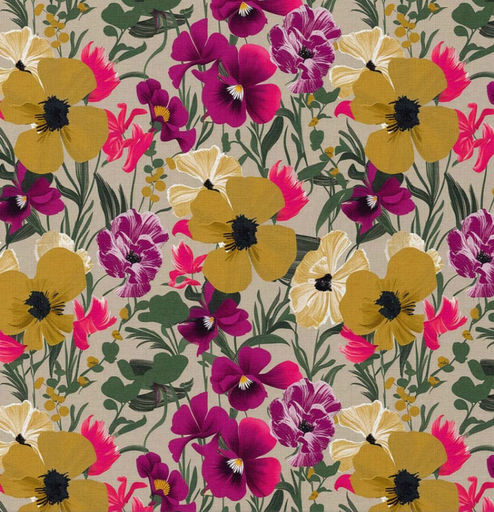[DO-126067] Katoen Digital Print Violet Cambrica Ocre/Fuchsia