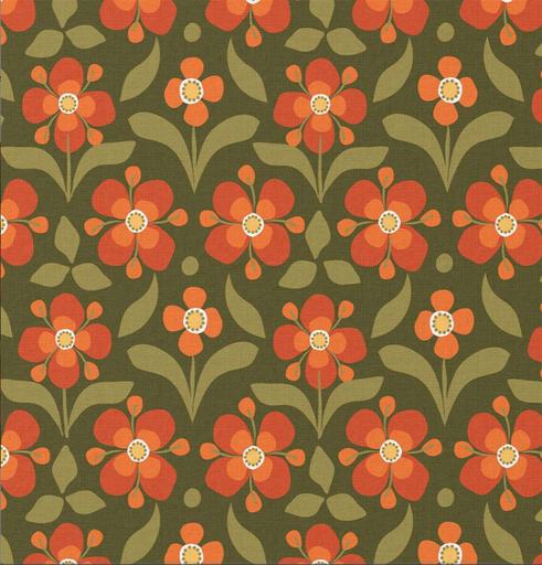 [DO-125976] Katoen Print Retro Fleur Green/Orange