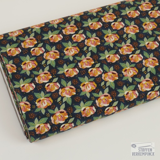 [MC-POPELINE FLORA-7002] Cotton Poplin Old Rose Flower - Navy