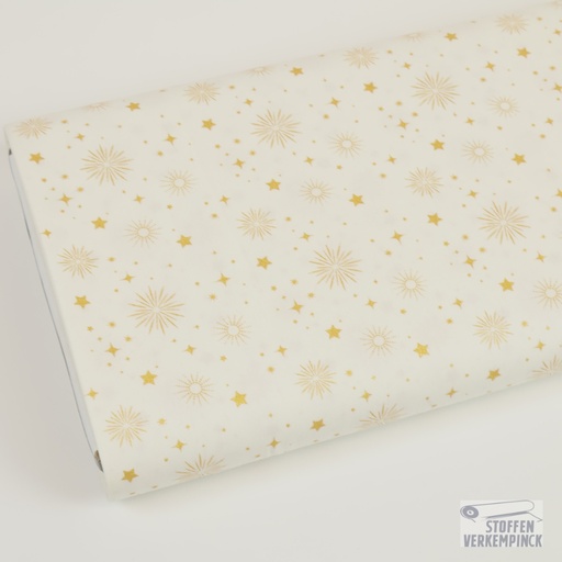 [MC-POPELINE GOLDEN-7009] Kerst - Golden stars Ecru