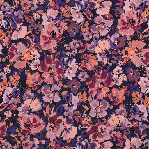 [VE-02039-006] Cotton Satin Digital Flowers Dark Purple