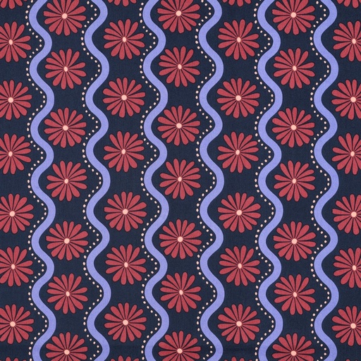 [VE-02041-003] Cotton Viscose Retro Flowers Navy