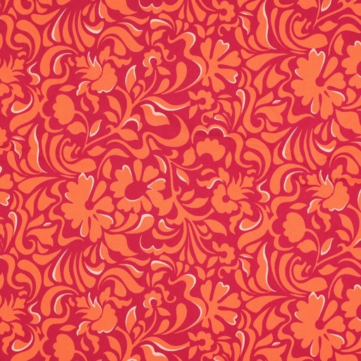 [VE-02144-005] Viscose Rosella Stretch Leaves Red/Orange
