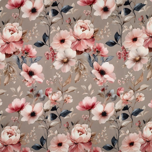 [VE-02229-001] Viscose Satin Digital Big Pink Flowers - Beige