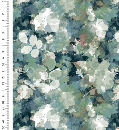[MU-6169-1906] French Terry Brushed Digital Leaves Petrol/Mint