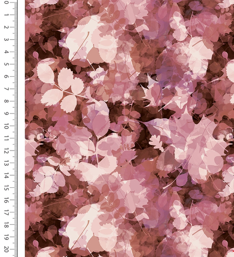 [MU-6169-58] French Terry Brushed Digital Leaves Aubergine/Rose