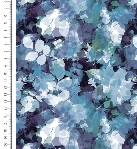 [MU-6169-9] French Terry Brushed Digital Leaves Blue