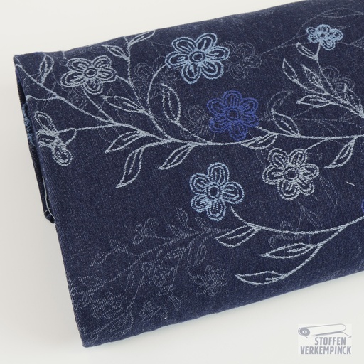 [KV-S2864R-3235] Jeans Jacquard Embroidery-look Dark Blue