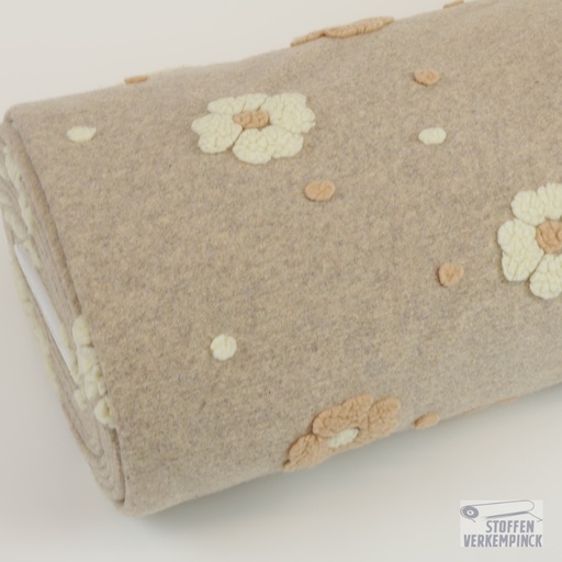 [KV-S2797R-1130] Luxe Coat Fabric 3D Flowers Beige