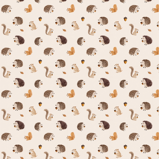 [QT-S10068-521] Jersey Katoen Digital Print Autumn Animals Sand