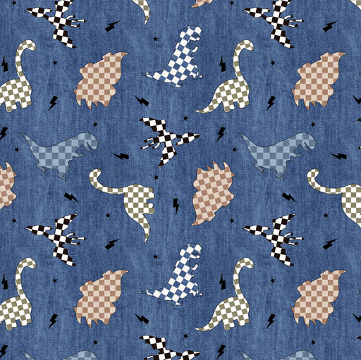 [QT-S60023-960] French Terry Digital Dinos Denimblue