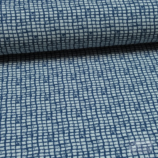 [POL-417012-90:90] Lengtestretch Jacquard Ruitjes Denimblue
