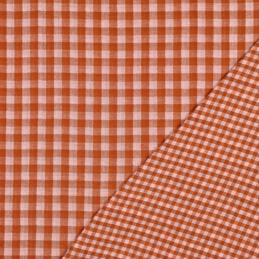 [VE-02486-015] Double Gauze Yarn Dyed Checks Rust/Pink