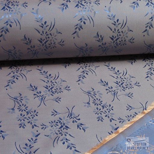 [ZA-006165-02] Jacquard Voering Bloemen Denim/Abrikoos