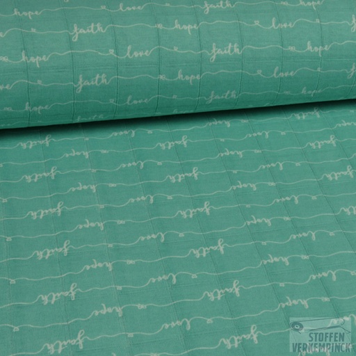 [POL-458005-72] Jersey Dubbeldoek Print Faith & Love Mint