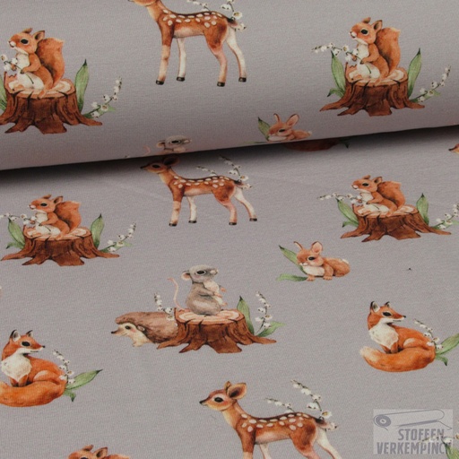 [028-09316-004] Jersey Bio Dig. Forest Animals Light Grey