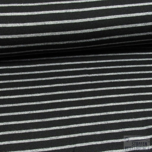 [HE-131.607-0801] Jersey Jacquard Strepen Grijs & Zwart