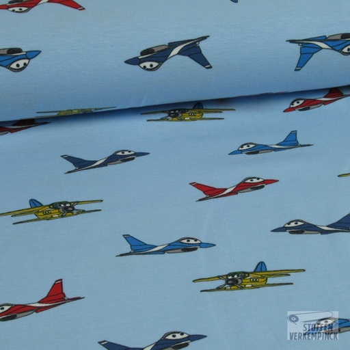[030-17734-003] Jersey Print Vliegtuigen Licht Blauw