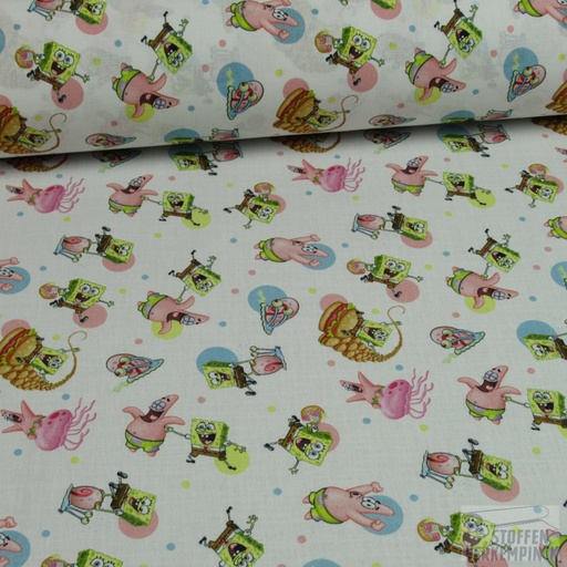 [MC-POPLINLIC-7028] Katoen Bio Print Spongebob Wit
