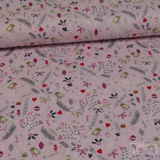 [NO-16714-011] Katoen Kerst Motiefjes Verguld/Roze