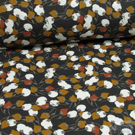 [DO-37KISNEK 6B] Katoen Print Bloemknop Zwart/Roest