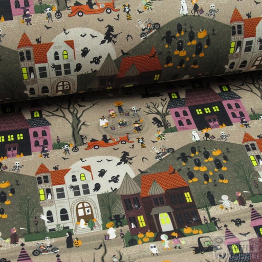 [MC-POPLINHALLOW-7005] Katoen Print Halloween Spookkastelen