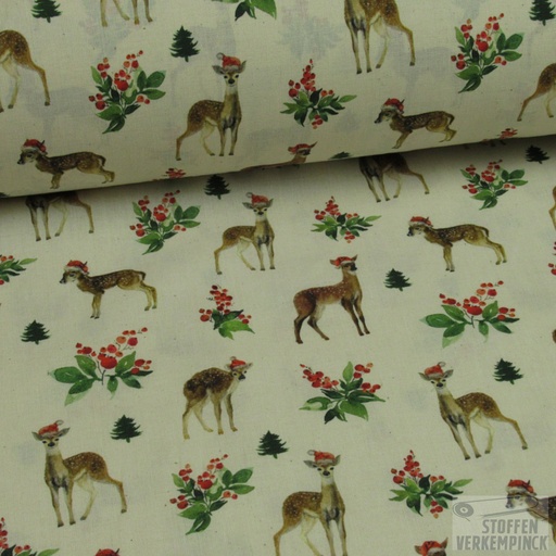 [MC-POPLINJOY-7002] Katoen Print Kerst Hertjes met Kerstmuts