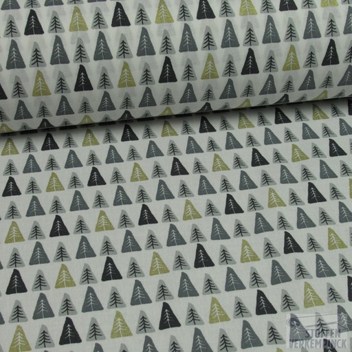 [DO-37NOPI 4B] Katoen Print Kertsbomen Grijs/Goud op Wit