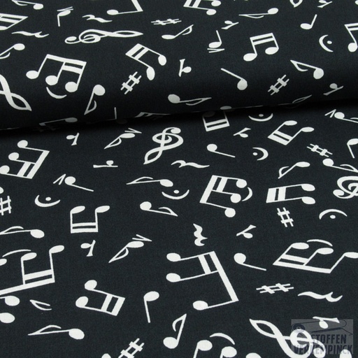 [JO-6679-01] Katoen Print Muzieknoten Zwart