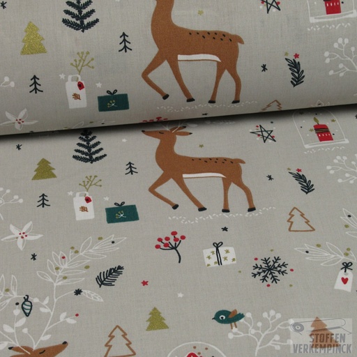 [DO-37CARYBLG150] Katoen Print Reindeers Licht Grijs
